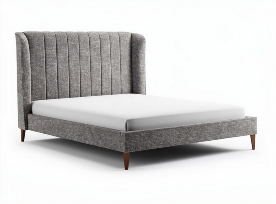 Stijlvol grijs stoffen bed met hoofdbord van 200 x 160 x 100cm