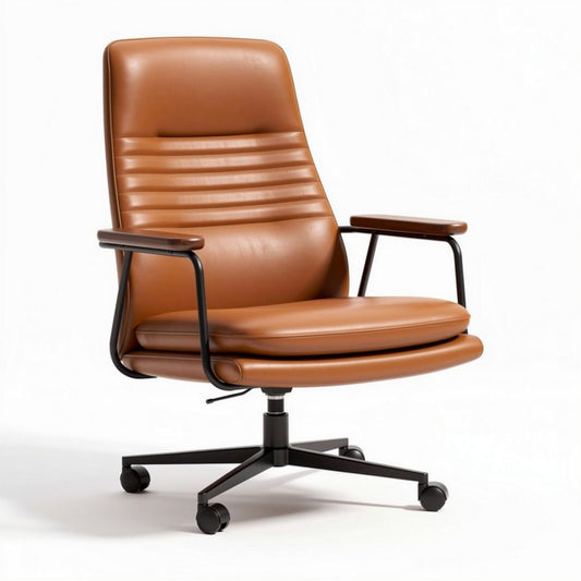 Leren bureaustoel met zwarte accenten en verstelbare zitting 70 x 70 x 120cm