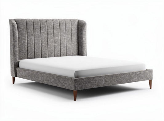 Stijlvol grijs stoffen bed met hoofdbord van 200 x 160 x 100cm