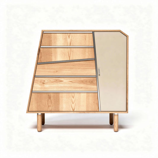 Moderne kast van hout met ingelaste lades en een deur afmeting 60 x 40 x 75cm
