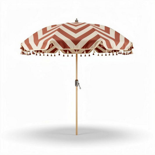 Strandparasol met gestreepte stof in zandkleur en terracotta 200 x 200 x 250 cm