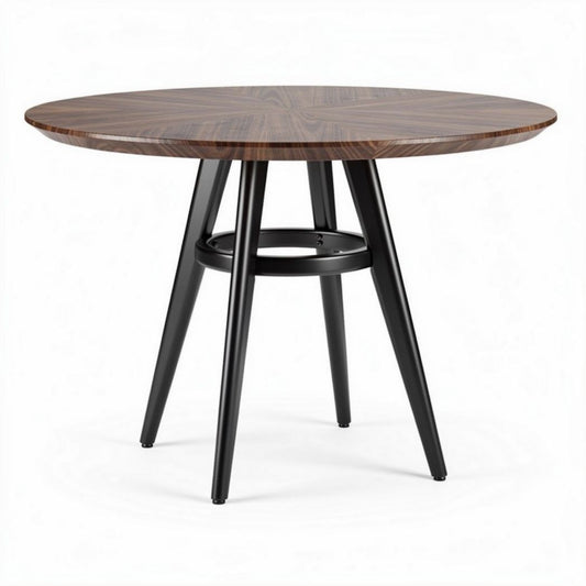 Eettafel van hout met metalen poten rond 85 x 85 x 75cm bruin en zwart