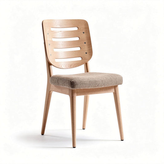 Houten eetkamerstoel met stoffen zitting 45 x 45 x 85cm naturel